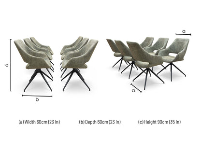 ‘Charlotte’ Sage Green Tweed Swivel Dining Chair - Set of 6