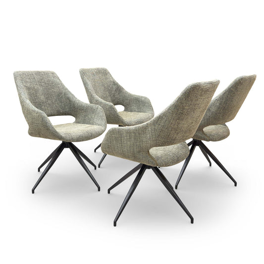 Full view of the Charlotte swivel dining chair in Sage Green Tweed fabric.