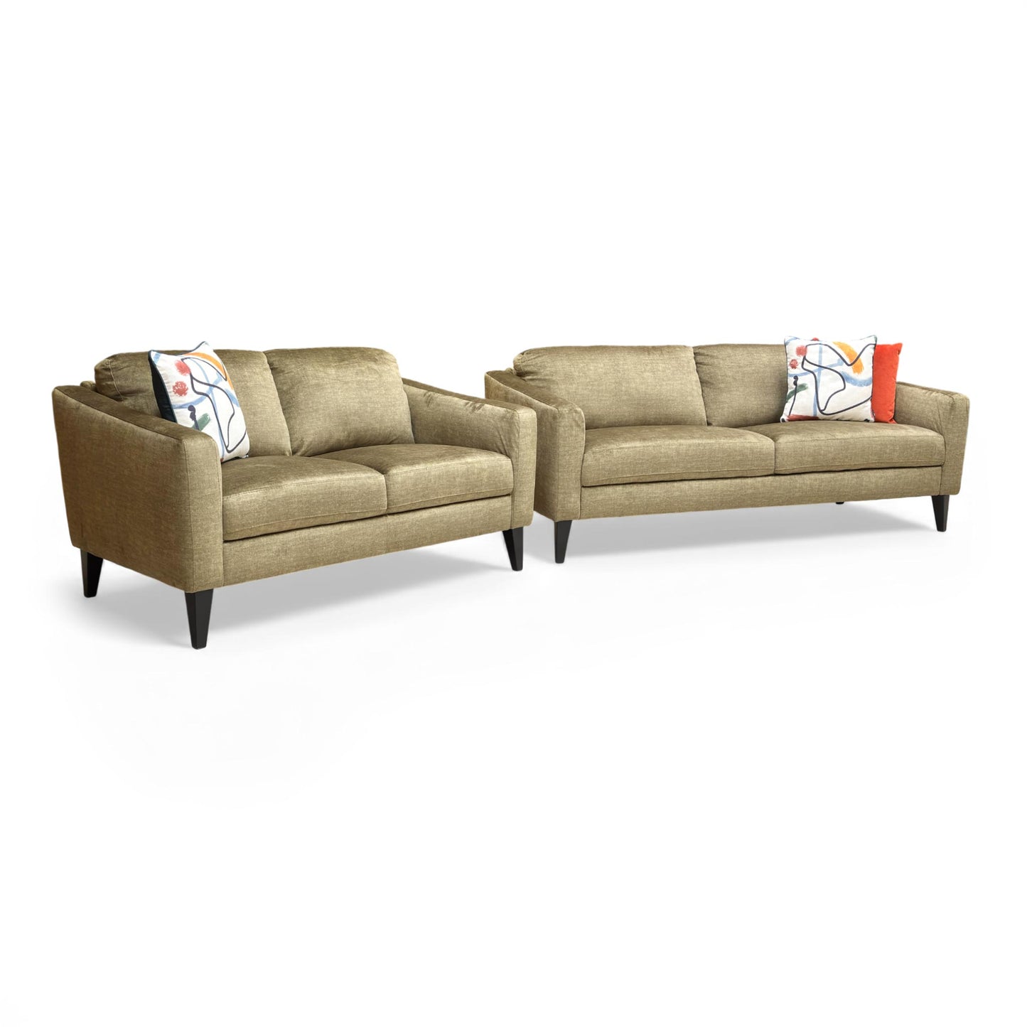 Full view of the 'Oslo' 3+ 2-Seater Sofa set  in Olive Green.