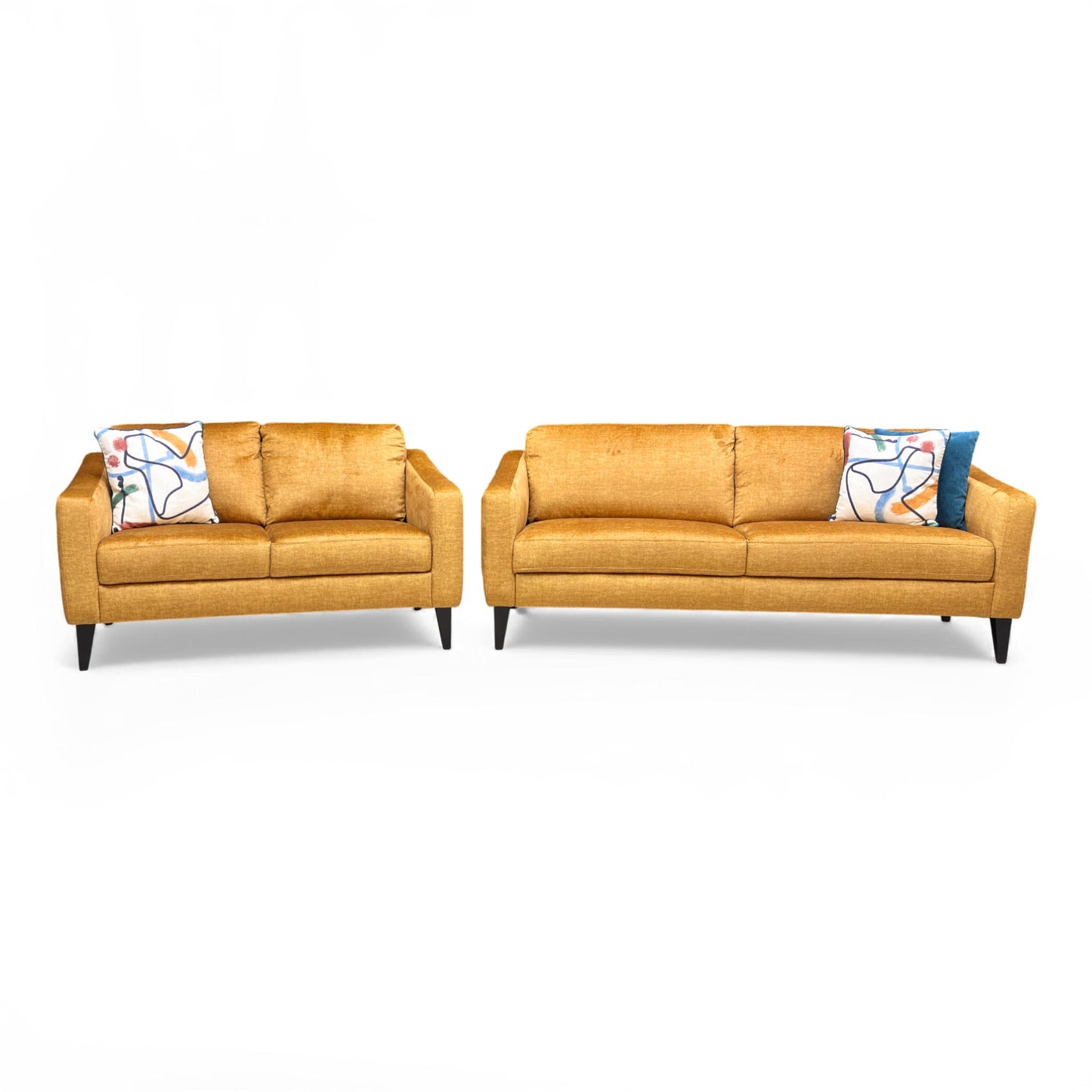 Full view of the 'Oslo' 2-Seater Sofa in Amber Yellow.