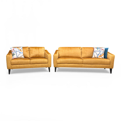 Full view of the 'Oslo' 2-Seater Sofa in Amber Yellow.