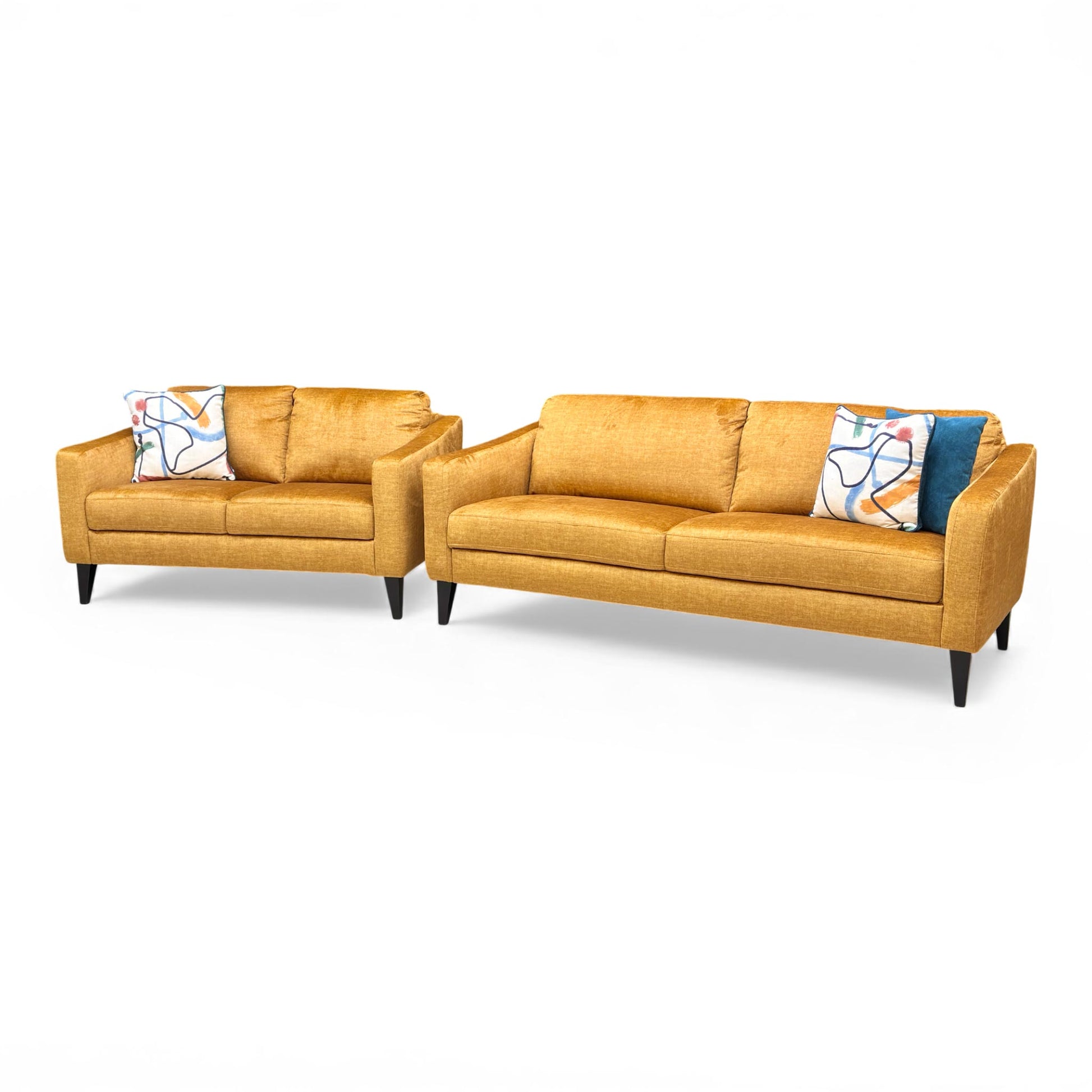 Angled side view of the Oslo sofa, highlighting the modern English arm style.