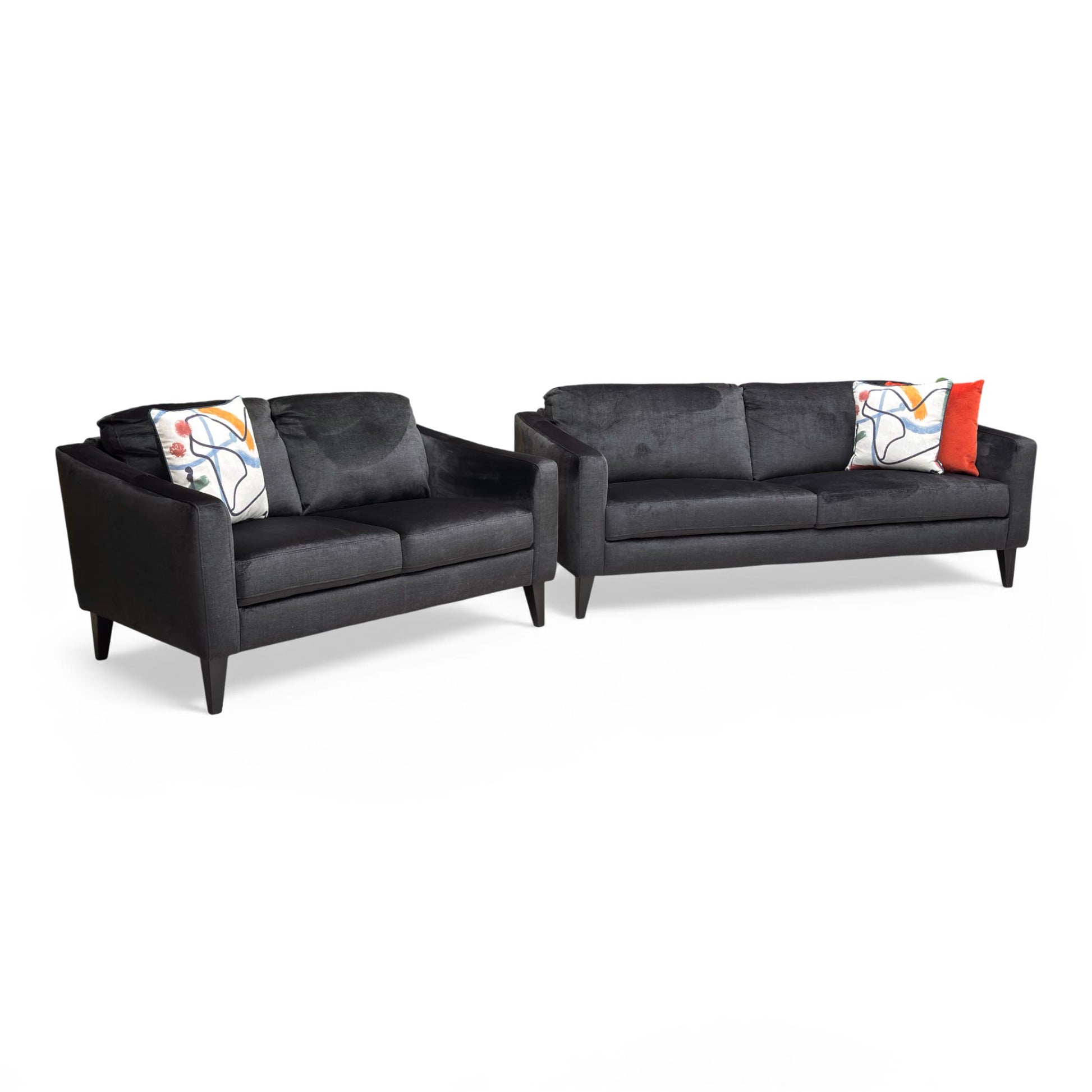 Full View of The Oslo 3-Seater Sofa in Black Vogue Italian Velvet, showing its contemporary shape.