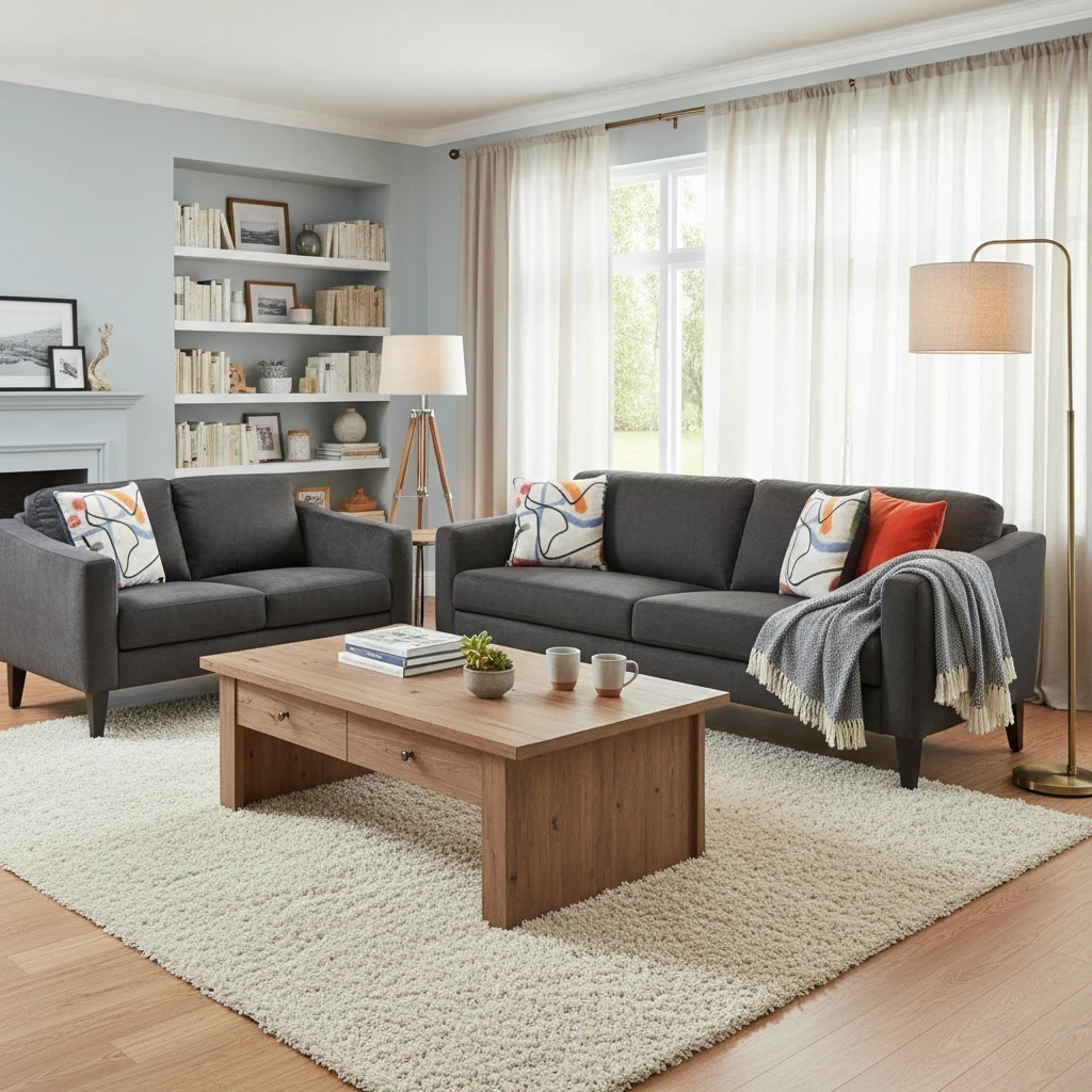 Living Room of the 'Oslo' Black Vogue Italian Velvet 3 + 2 Seater Sofa Set.