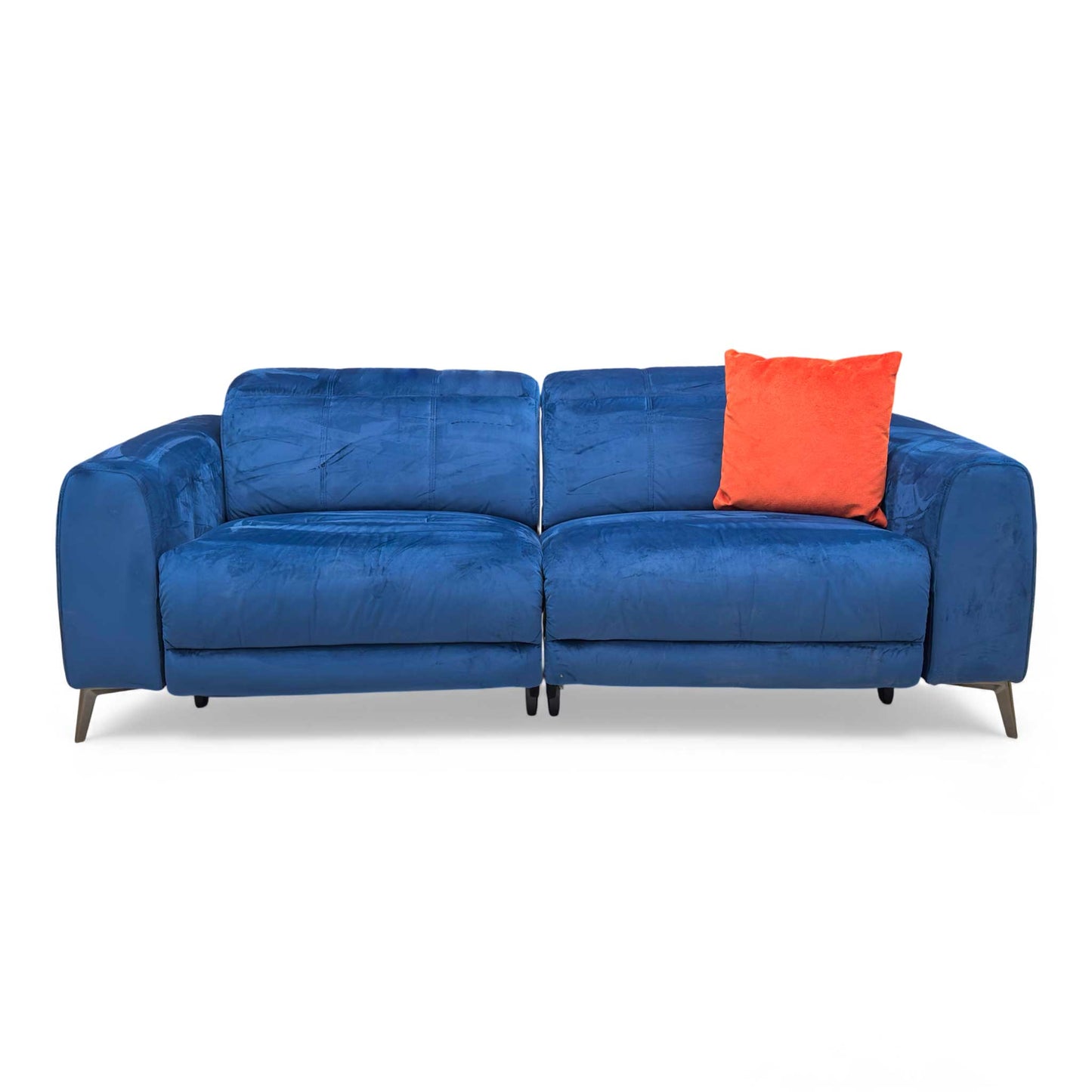 Full frontal view with the sofa in the closed position, headrests retracted