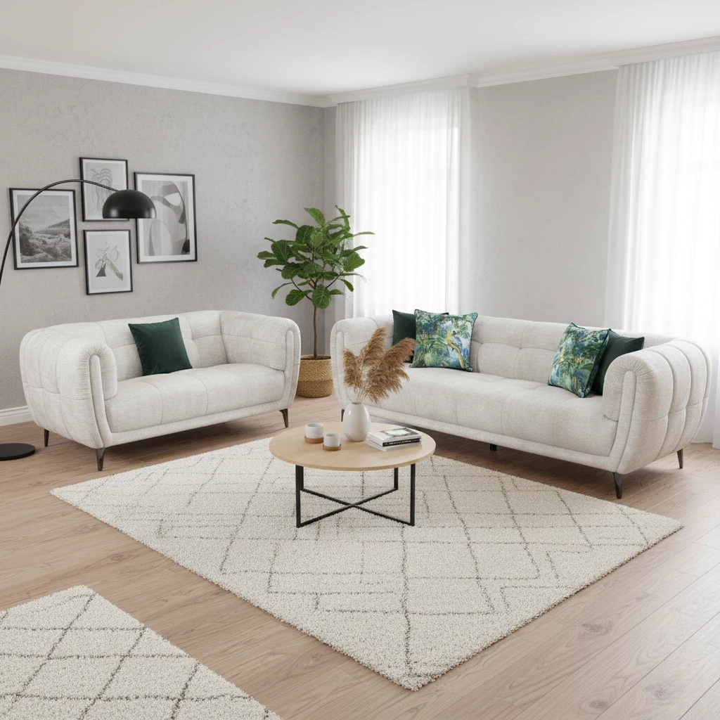 Living Room of the 'Sienna' 3 + 2 Seater Sofa Set in Hudson Mink Velvet.