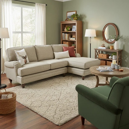 living room of Digital rendering of the 'Paddington' Fudge Brown RHF Chaise Corner Sofa.