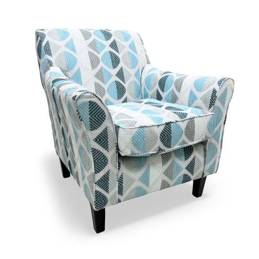 Angled view of the 'Karl' Accent Chair, showing the sloped arm design.