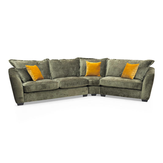 Frontal view of the 'Chelmsford' Dark Green Chenille Formal Back 2 Corner 1 Curved Sofa.