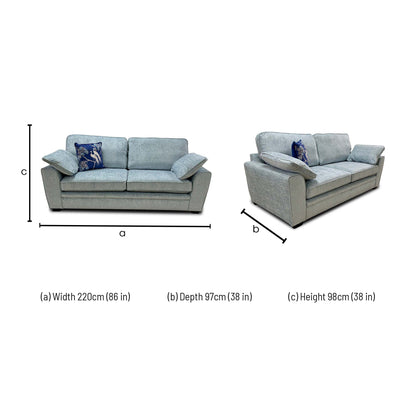 Dimensions for the Sofology ‘Chalfont’ Eau De Nil Fabric 4 Seater Sofa.