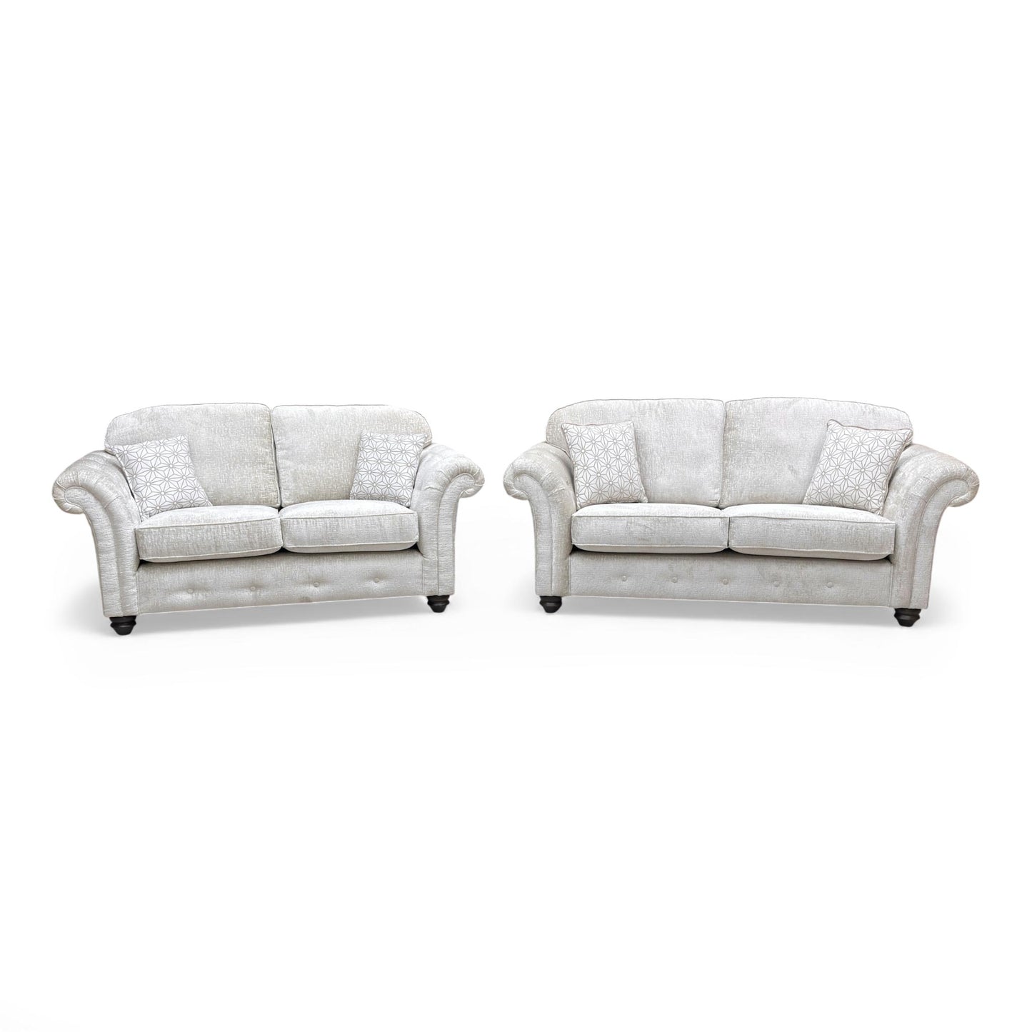 The 'Venice' Truffle Chenille Fabric 3 + 2 Seater Sofa Set, front view.