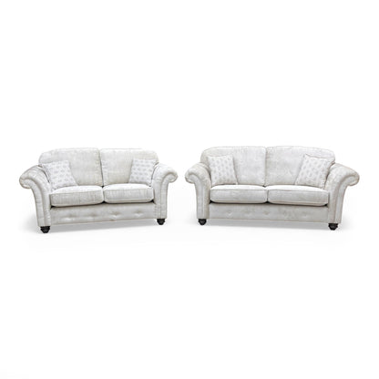 The 'Venice' Truffle Chenille Fabric 3 + 2 Seater Sofa Set, front view.