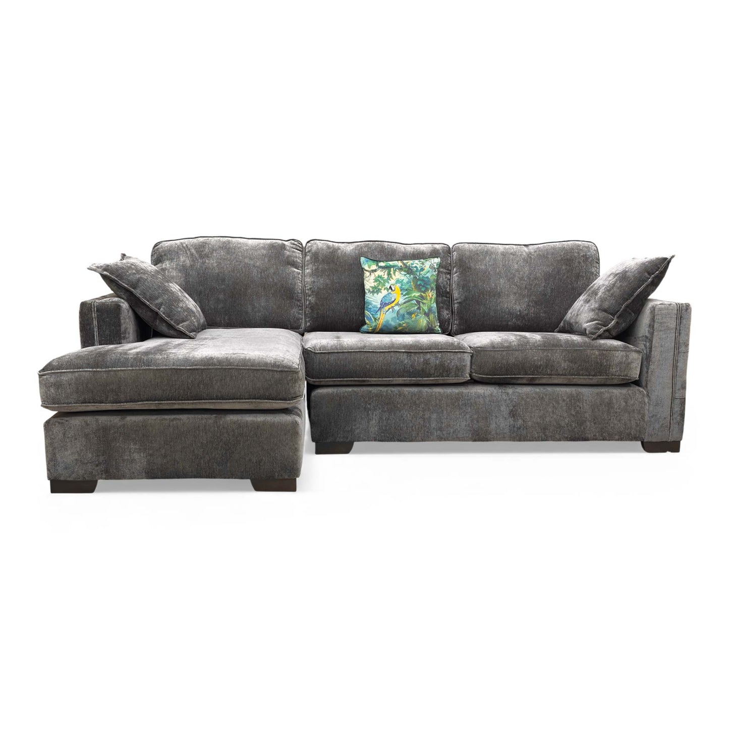 The 'Chelsea' Moleskin Brown Chenille Fabric Large LHF Open End Chaise Corner Sofa, frontal view.