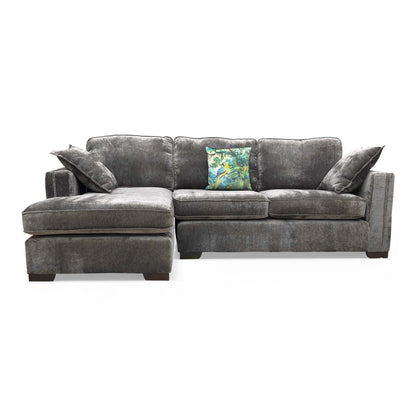 The 'Chelsea' Moleskin Brown Chenille Fabric Large LHF Open End Chaise Corner Sofa, frontal view.