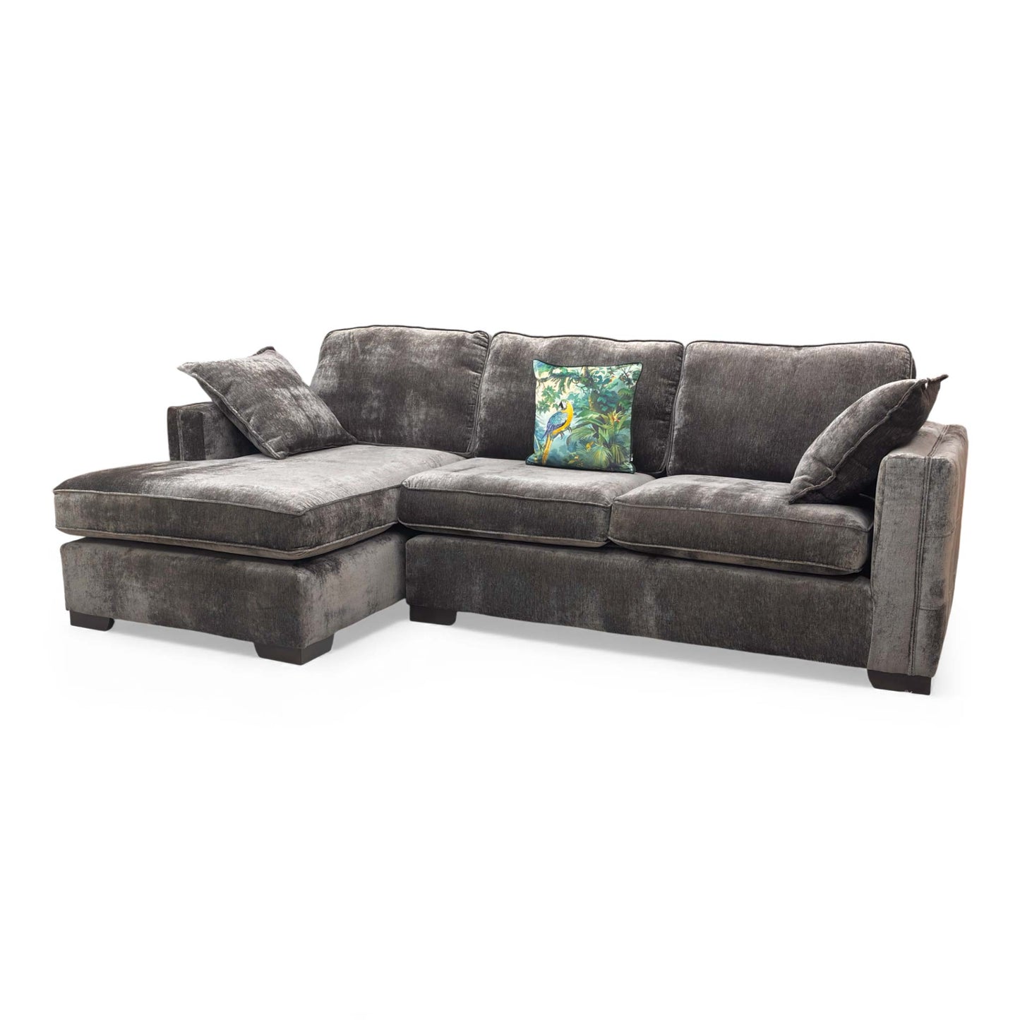 Full frontal view of the 'Chelsea' Left Hand Facing Open End Chaise Corner Sofa in Moleskin Brown Chenille.