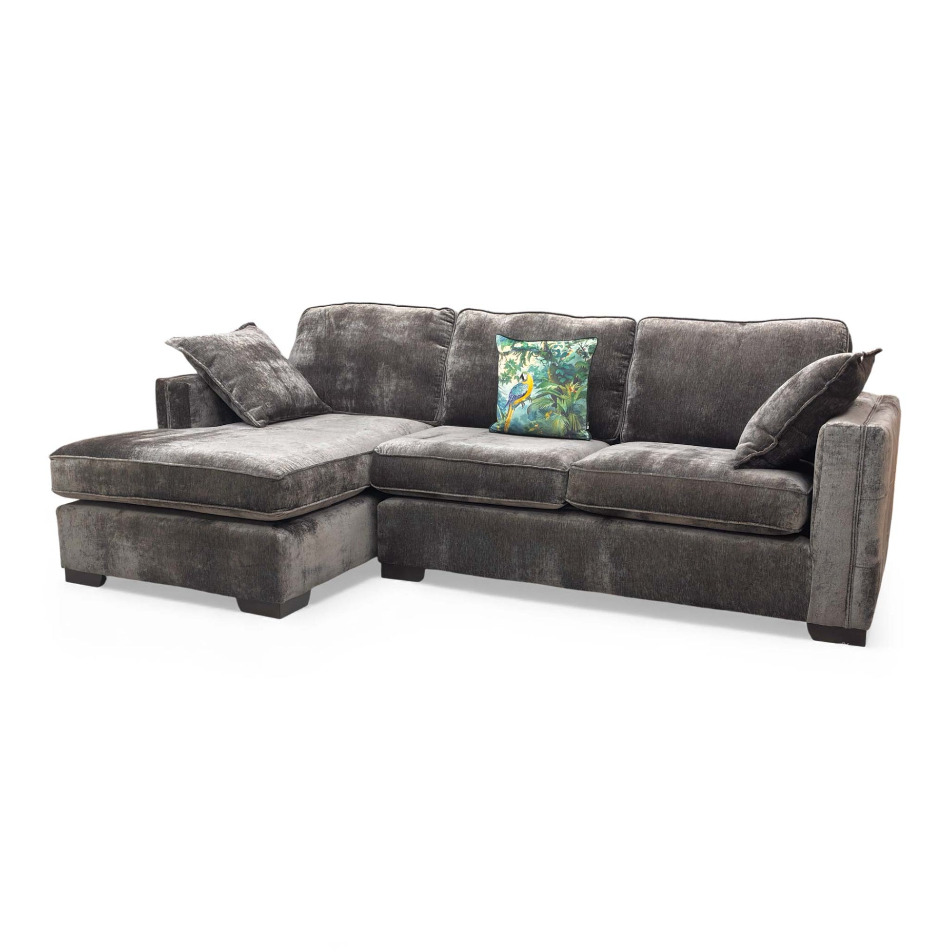 Full frontal view of the 'Chelsea' Left Hand Facing Open End Chaise Corner Sofa in Moleskin Brown Chenille.