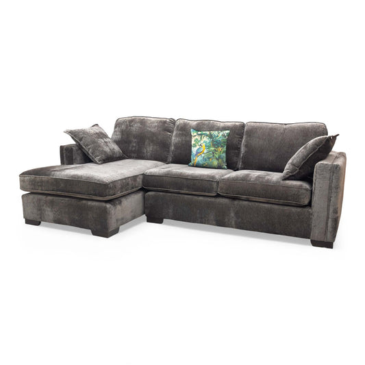 Full frontal view of the 'Chelsea' Left Hand Facing Open End Chaise Corner Sofa in Moleskin Brown Chenille.