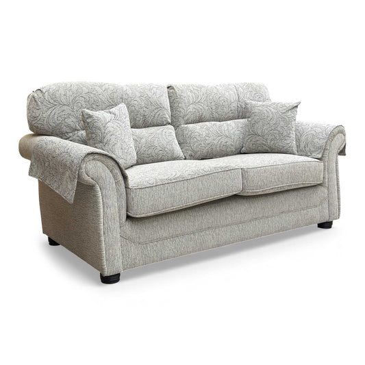 Frontal view of the 'Harry' 3 Seater Sofa in oatmeal patterned woven fabric.