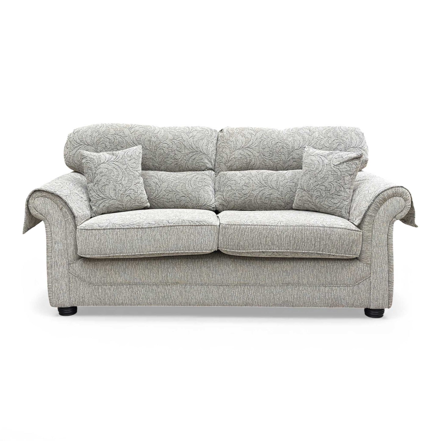 The 'Harry' Oatmeal Patterned Woven Fabric 3 Seater Sofa, frontal view.