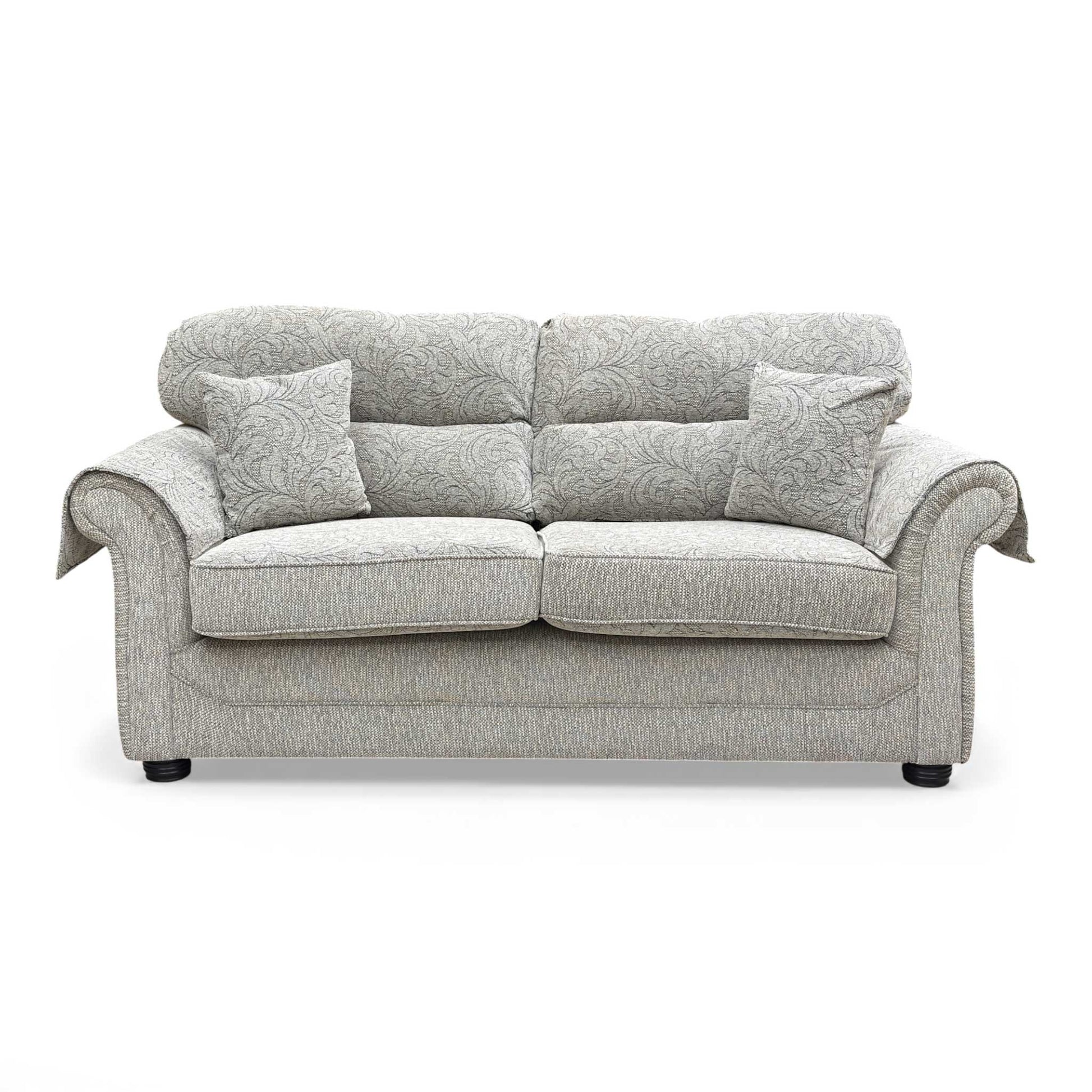The 'Harry' Oatmeal Patterned Woven Fabric 3 Seater Sofa, frontal view.