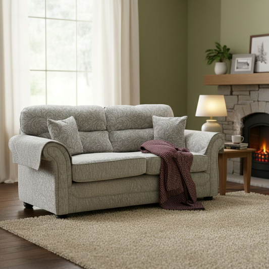 Living Room of the 'Harry' Oatmeal Patterned Woven Fabric Sofa.