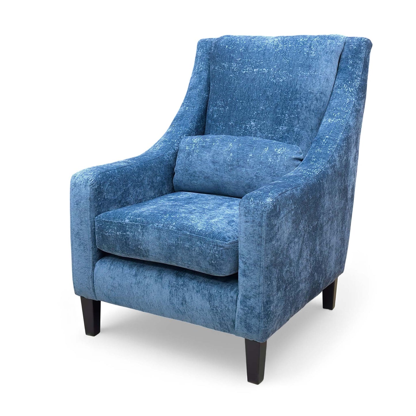 Angled view of the 'Stella' Accent Chair, showing the sloped arm and high back.