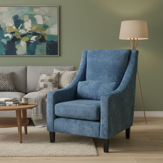 Living Room of the 'Stella' Marine Blue Chenille Accent Chair.