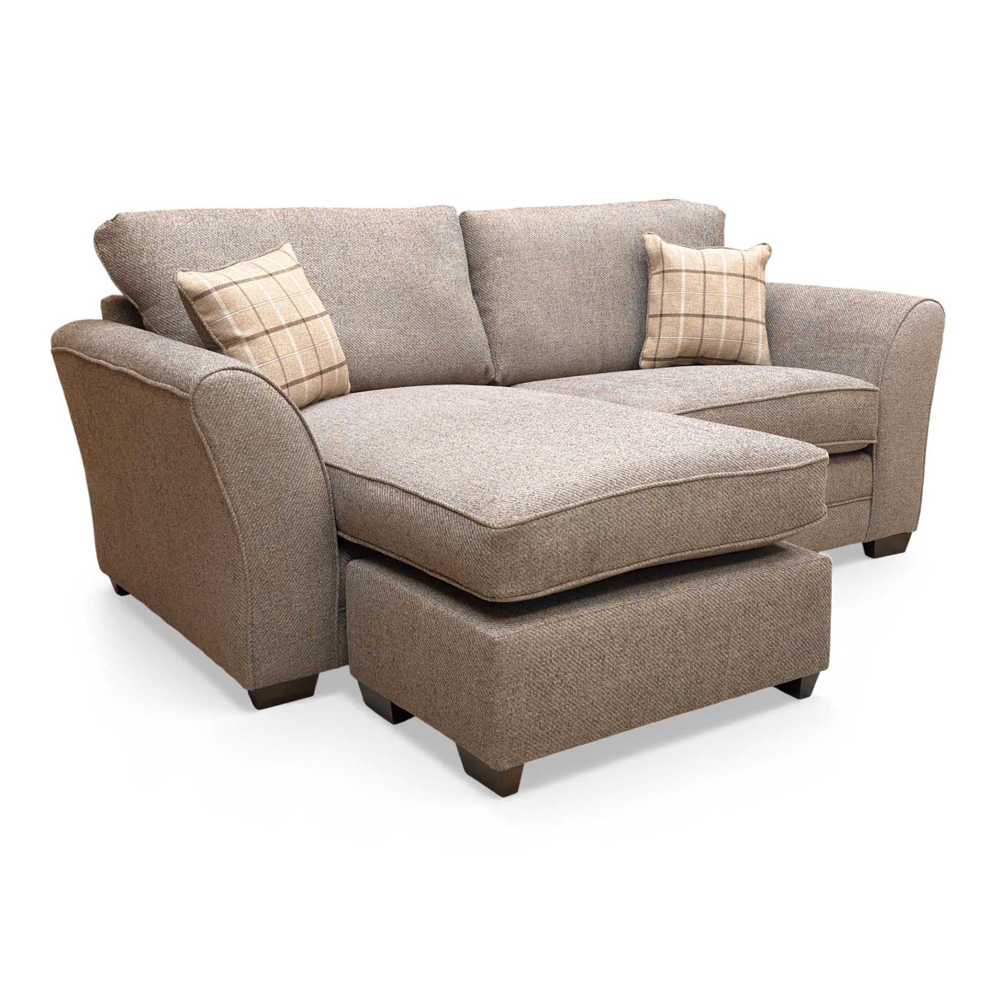 View of the sofa with the chaise positioned on the left.