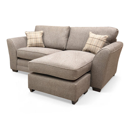 Side view of the ‘Amelia’ Sultan Brown Reversible Chaise Sofa.