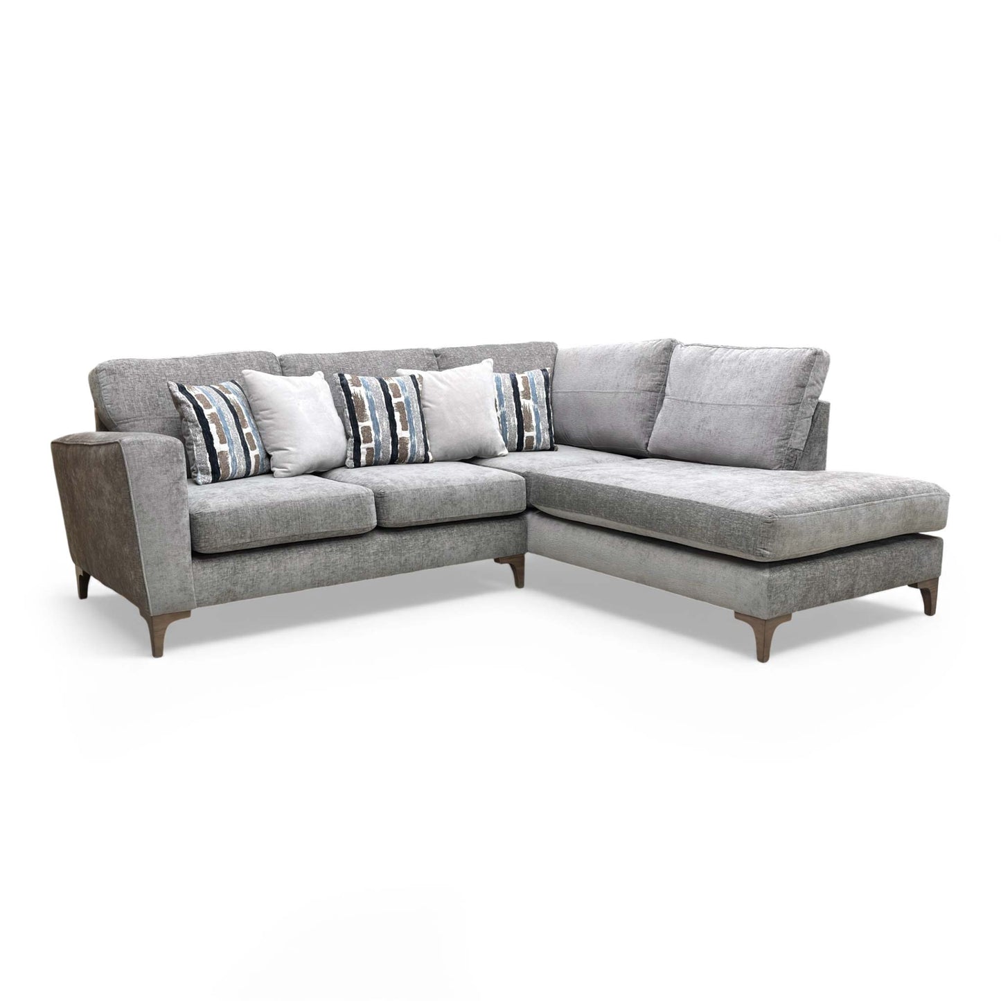 Full view of the ‘Lille’ Kingston Grey Formal Back Left Hand Facing Open End Chaise Sofa.