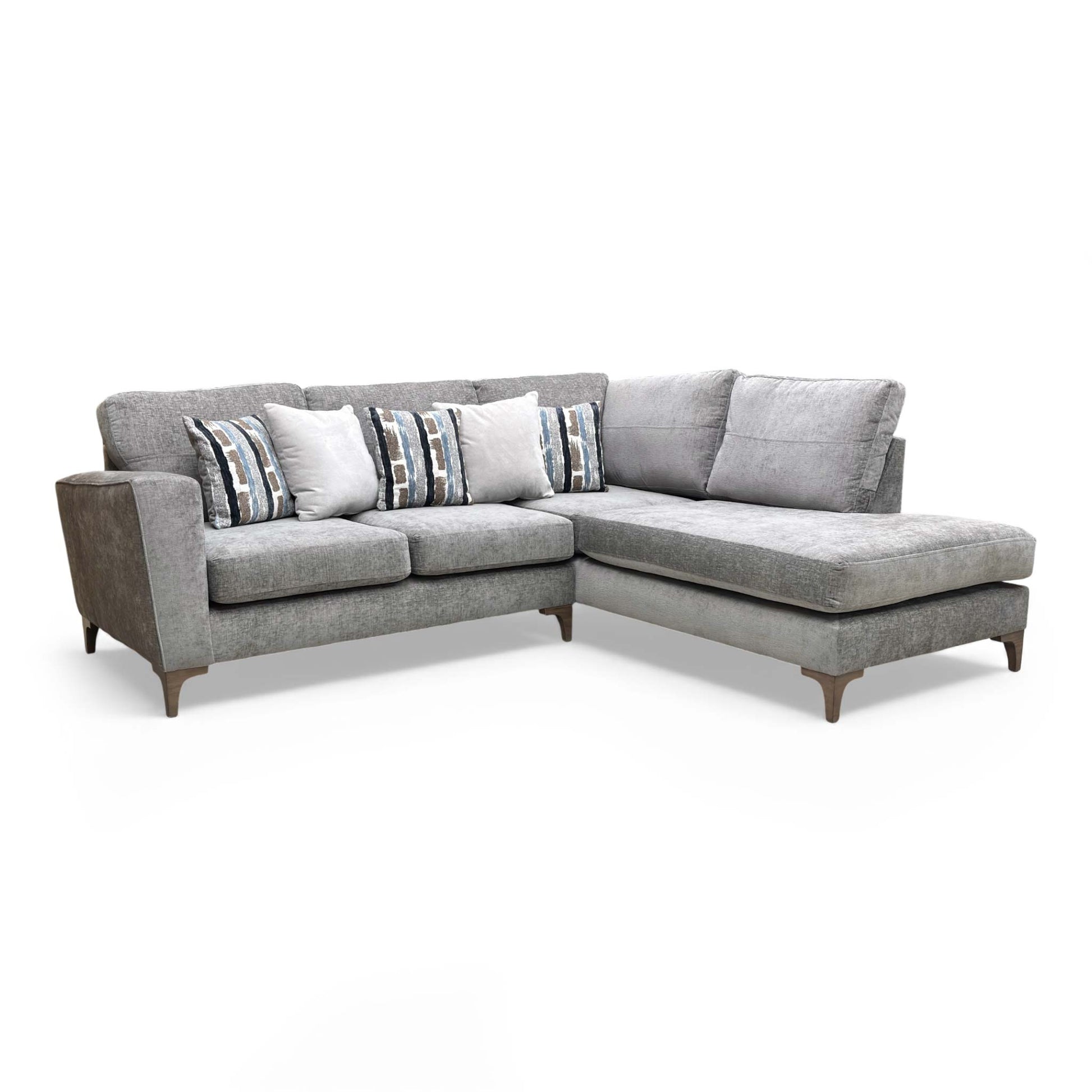 Full view of the ‘Lille’ Kingston Grey Formal Back Left Hand Facing Open End Chaise Sofa.