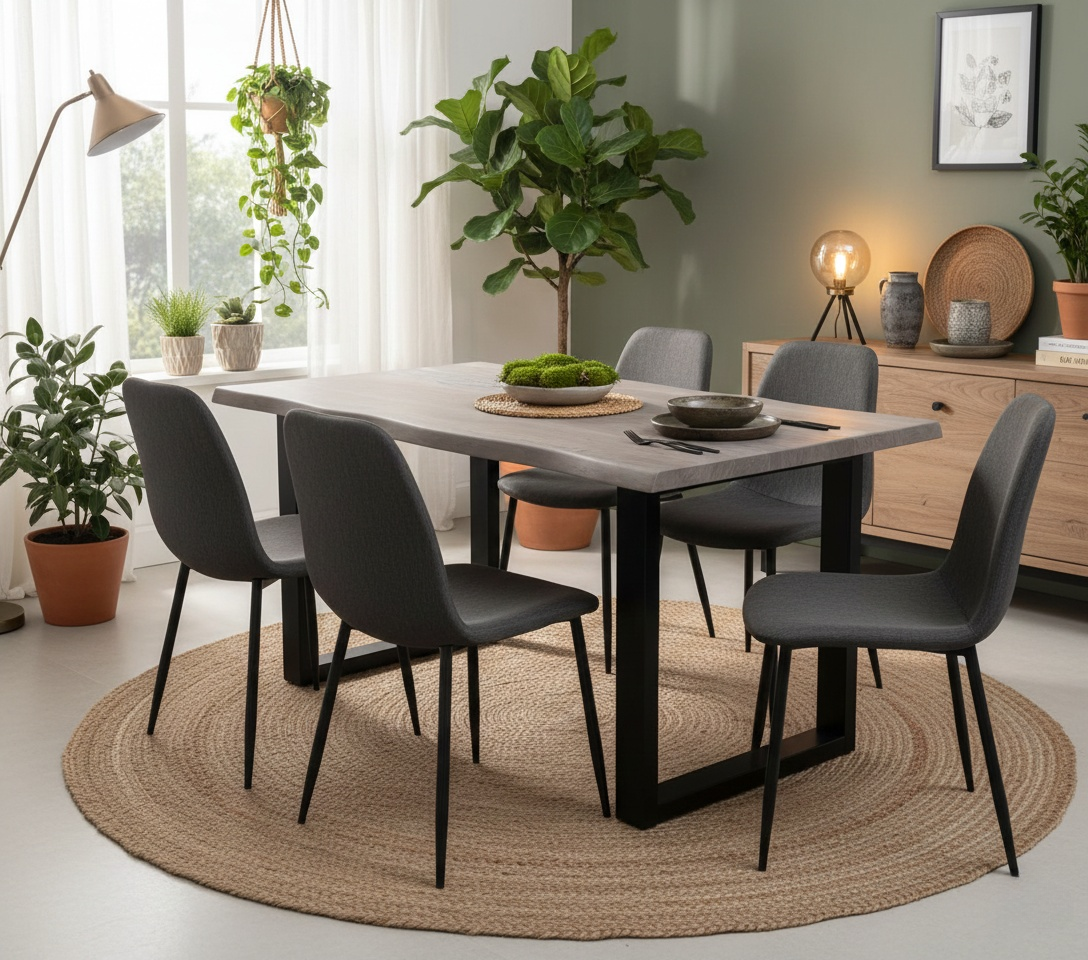 Compact 'Terra' Vintage Grey Oak Raw Edge Dining Table with U-Shaped Legs