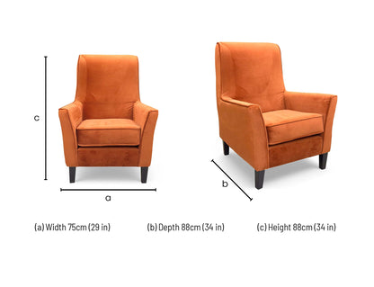 ‘David’ Plush Marmalade Orange Velvet Accent Chair