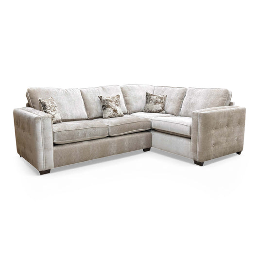 Full view of the ‘Stella’ Truffle Beige Chenille Fabric Right Hand Facing 2 Corner 1 Sofa.