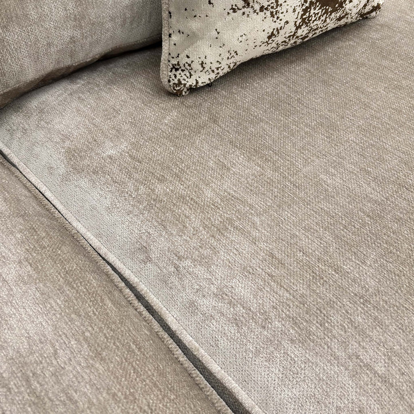 Close-up texture shot of the Truffle Beige Chenille Fabric upholstery.
