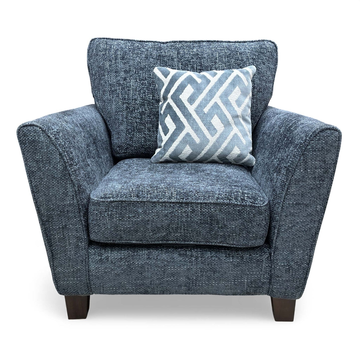 Full frontal view of the ‘Tabitha’ Navy Blue Woven Fabric Chair.