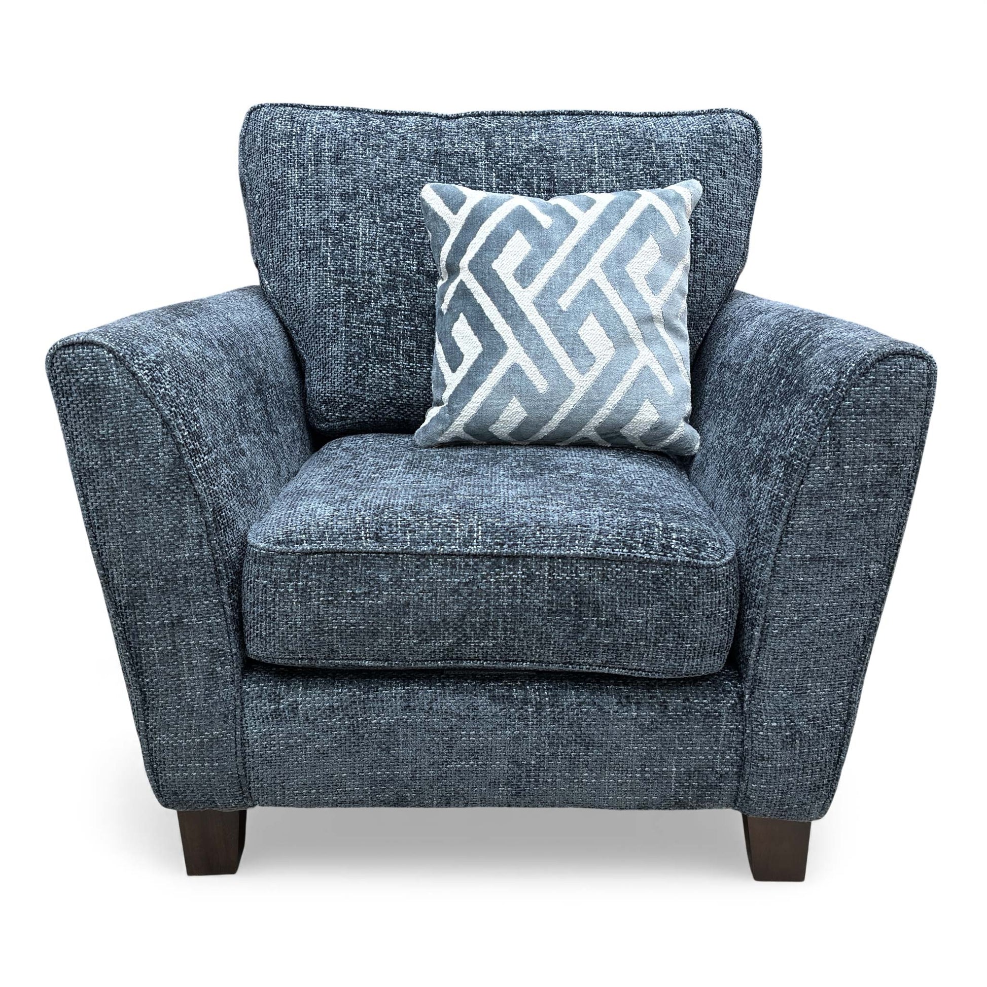 Full frontal view of the ‘Tabitha’ Navy Blue Woven Fabric Chair.