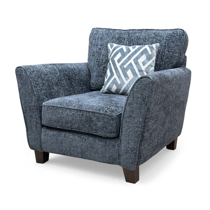 Side profile view of the ‘Tabitha’ Navy Blue Woven Fabric Chair.