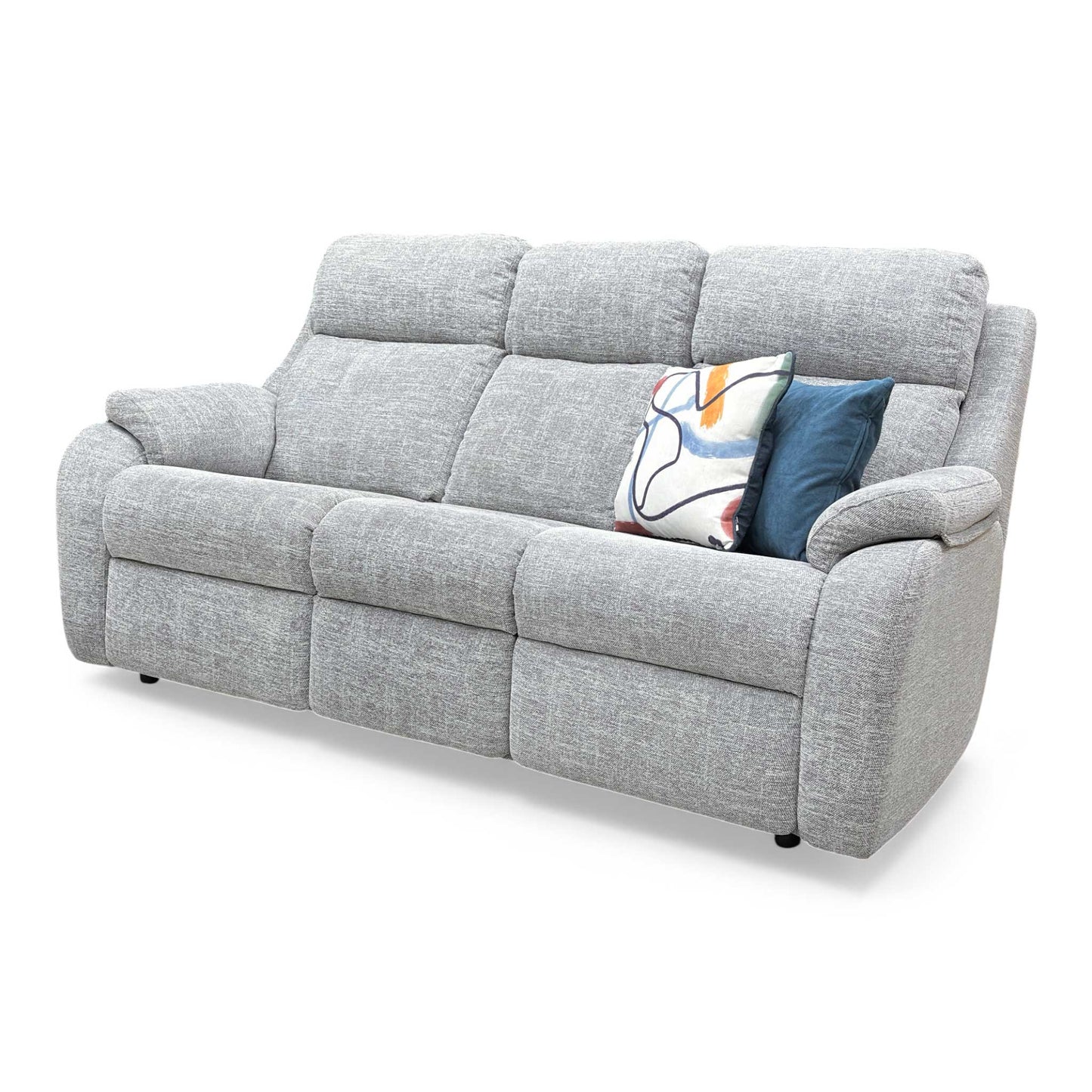 Angled view of the G Plan ‘Kingsbury’ Sofa, highlighting the deep seats and fibre back cushions.