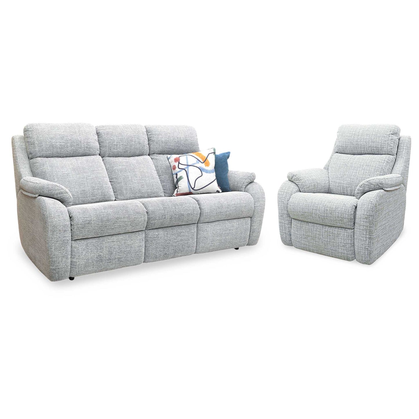 G Plan ‘Kingsbury' B102 Shore Oatmeal Woven Fabric 3 Seater + Power Recliner Armchair Sofa Set Furniture Village