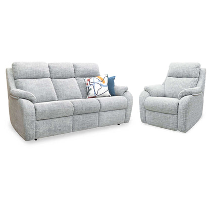 G Plan ‘Kingsbury' B102 Shore Oatmeal Woven Fabric 3 Seater + Power Recliner Armchair Sofa Set Furniture Village