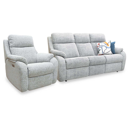 G Plan ‘Kingsbury' B102 Shore Oatmeal Woven Fabric 3 Seater + Power Recliner Armchair Sofa Set Furniture Village