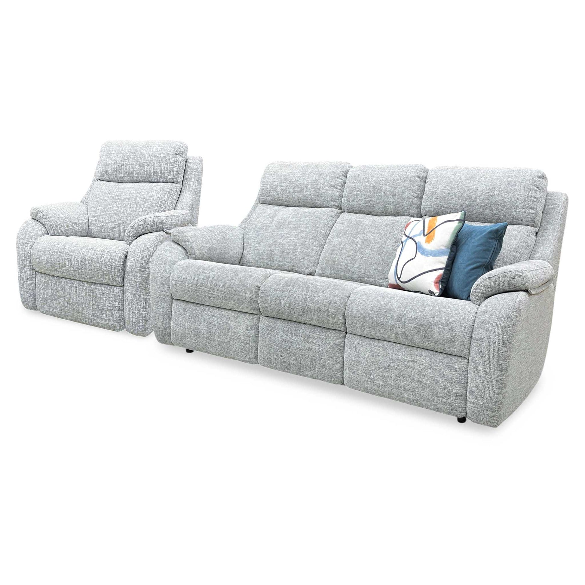 G Plan ‘Kingsbury' B102 Shore Oatmeal Woven Fabric 3 Seater + Power Recliner Armchair Sofa Set Furniture Village