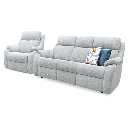 G Plan ‘Kingsbury' B102 Shore Oatmeal Woven Fabric 3 Seater + Power Recliner Armchair Sofa Set Furniture Village