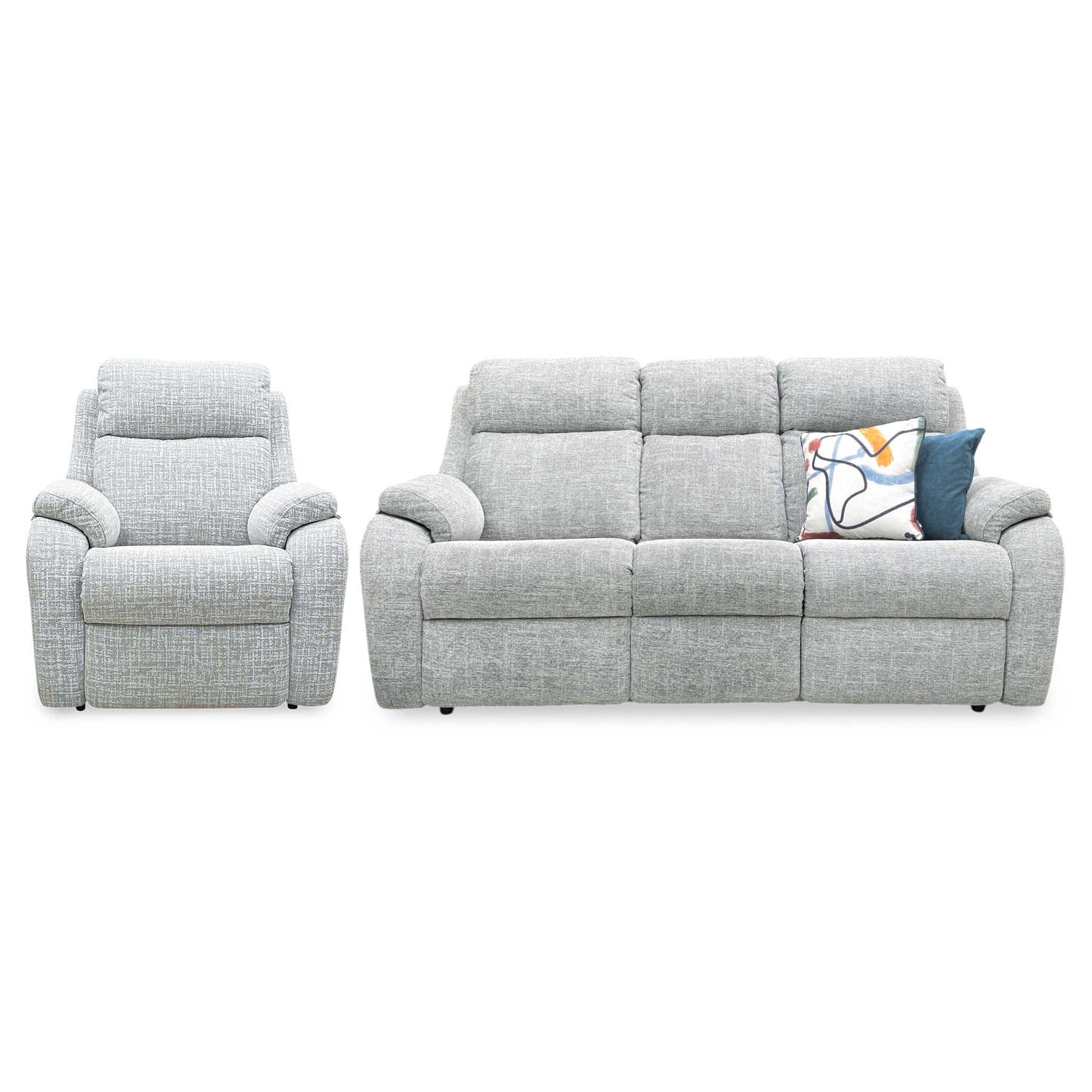 G Plan ‘Kingsbury' B102 Shore Oatmeal Woven Fabric 3 Seater + Power Recliner Armchair Sofa Set Furniture Village