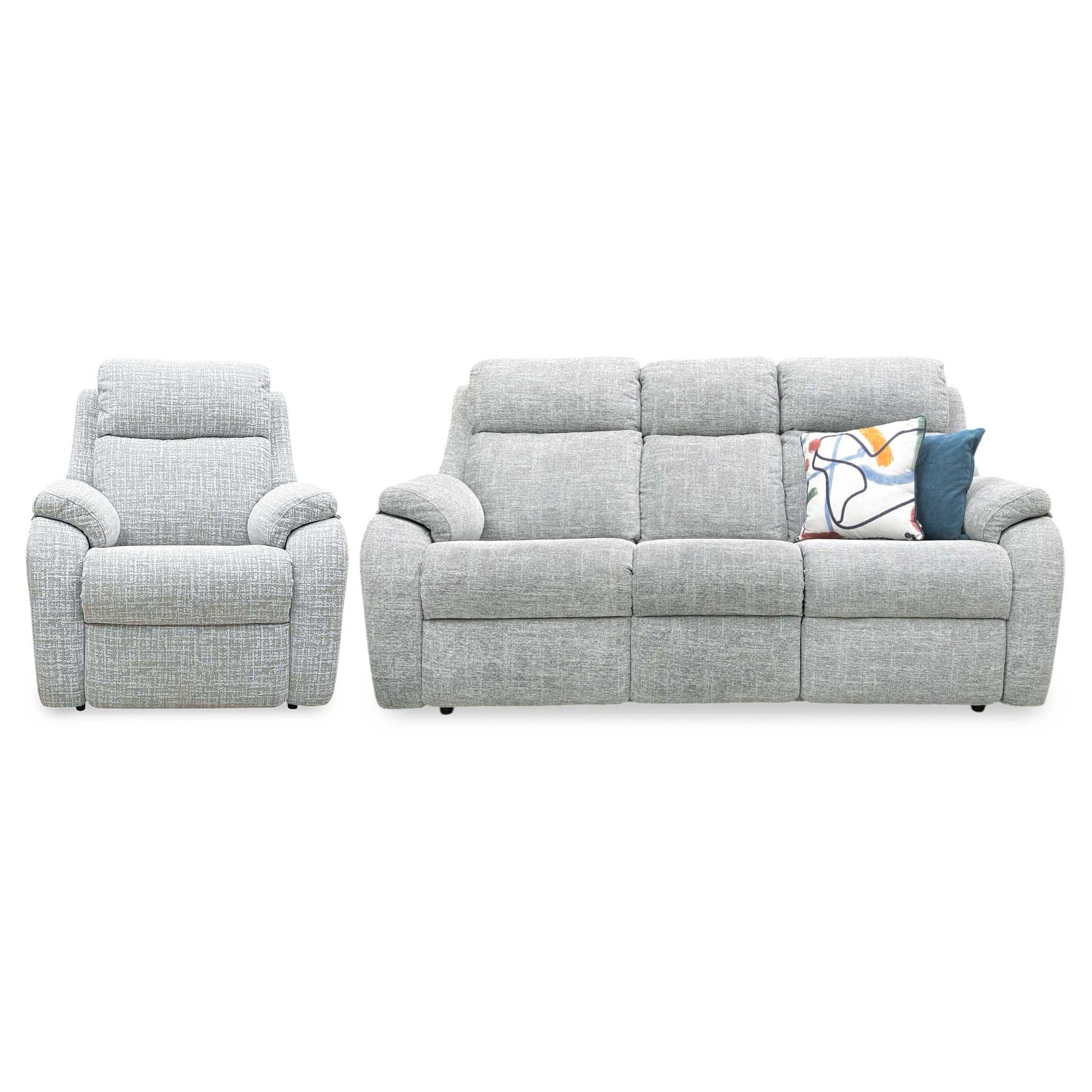 G Plan ‘Kingsbury' B102 Shore Oatmeal Woven Fabric 3 Seater + Power Recliner Armchair Sofa Set Furniture Village