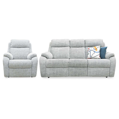G Plan ‘Kingsbury' B102 Shore Oatmeal Woven Fabric 3 Seater + Power Recliner Armchair Sofa Set Furniture Village