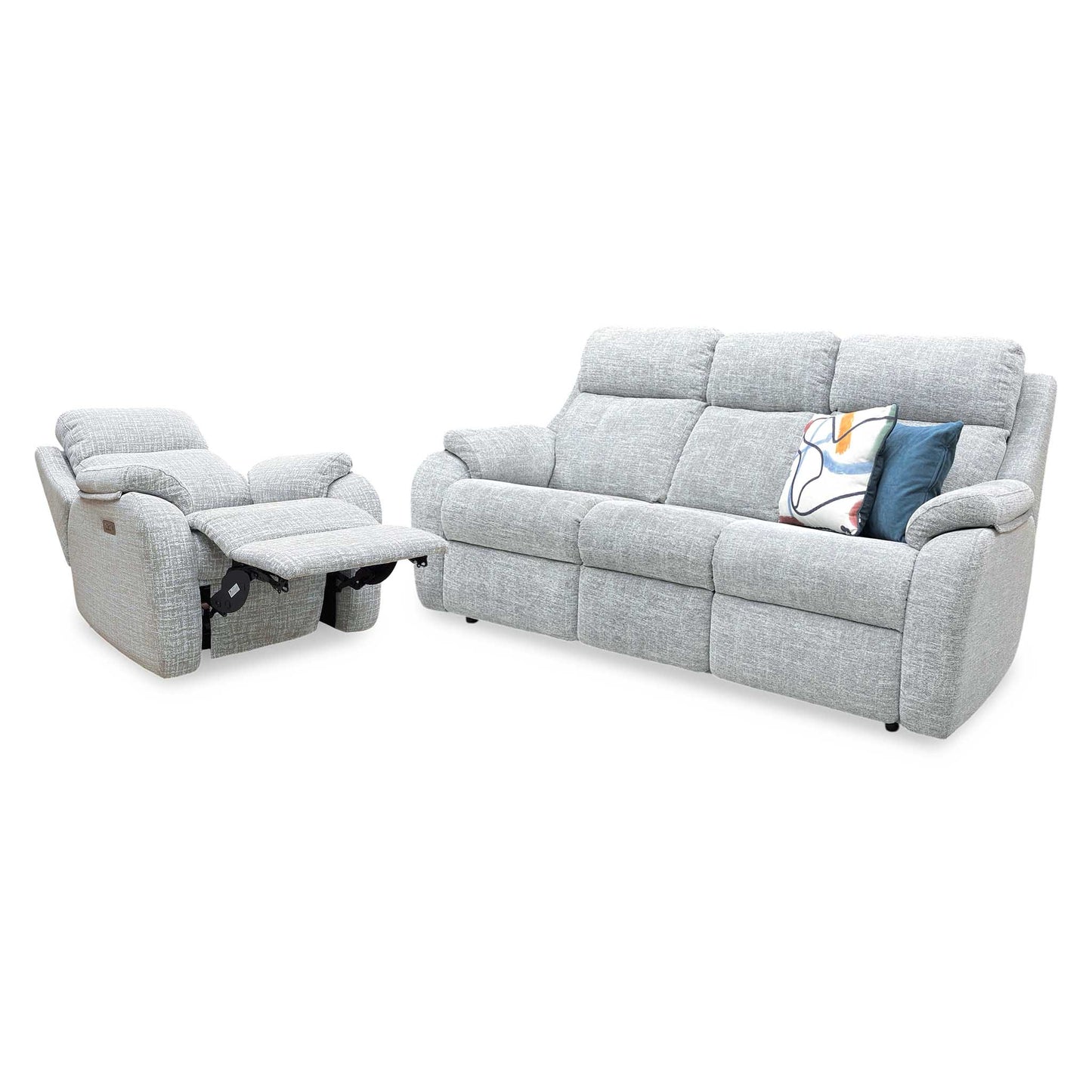 G Plan ‘Kingsbury' B102 Shore Oatmeal Woven Fabric 3 Seater + Power Recliner Armchair Sofa Set Furniture Village
