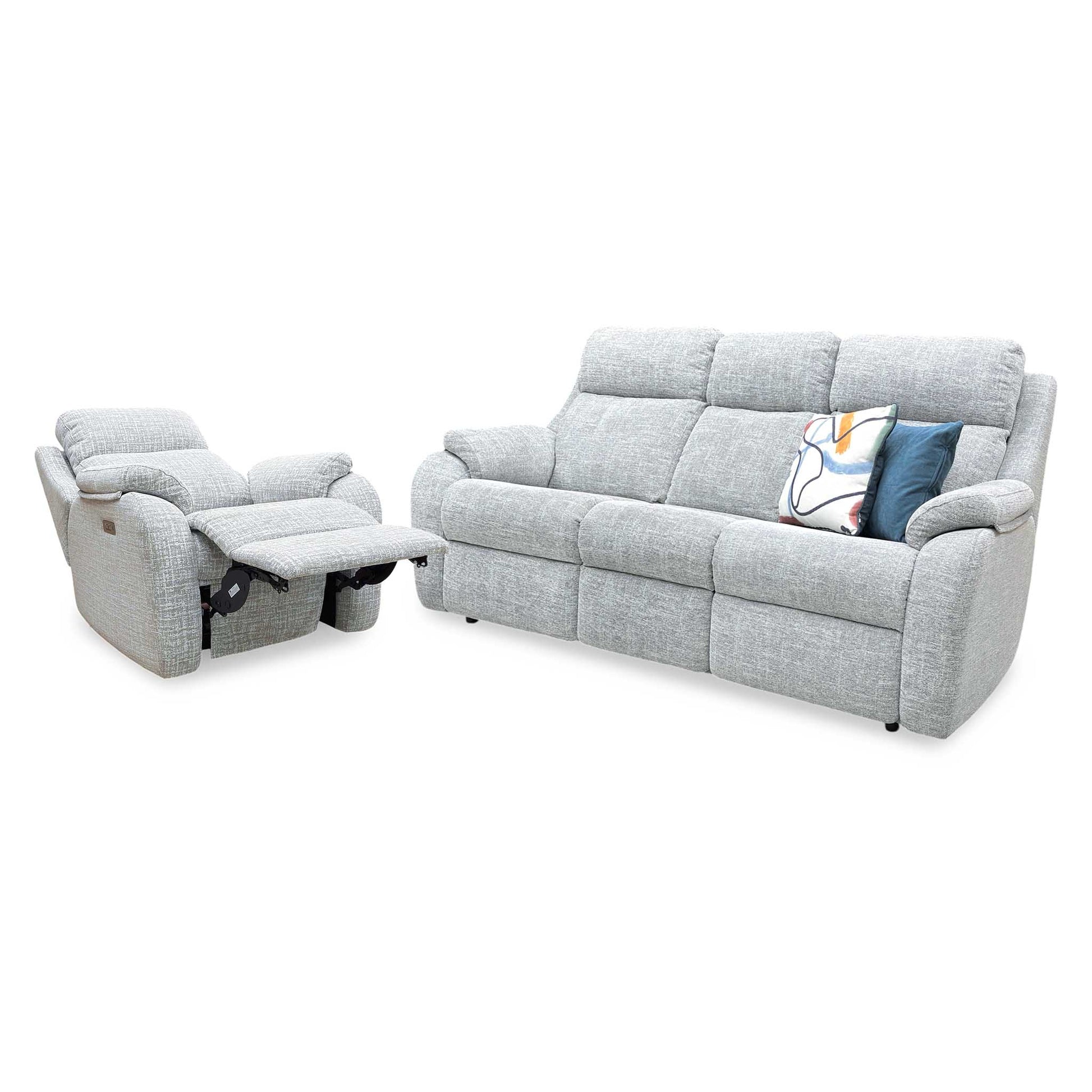 G Plan ‘Kingsbury' B102 Shore Oatmeal Woven Fabric 3 Seater + Power Recliner Armchair Sofa Set Furniture Village