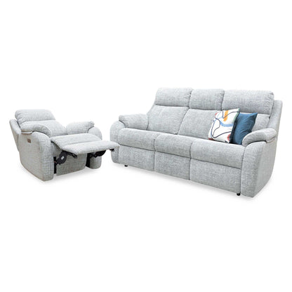 G Plan ‘Kingsbury' B102 Shore Oatmeal Woven Fabric 3 Seater + Power Recliner Armchair Sofa Set Furniture Village